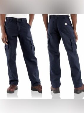 Carhartt FRB240 Navy Flame-Resistant Canvas Loose Fit Cargo Pant 35x32